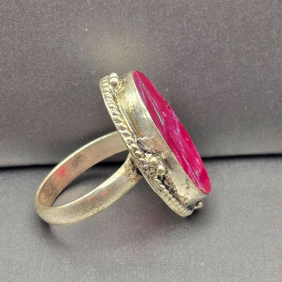 925 Sterling Silver Plt Triplet Opal Ring Size 9.5 Bezel Setting Statement - Picture 8 of 13